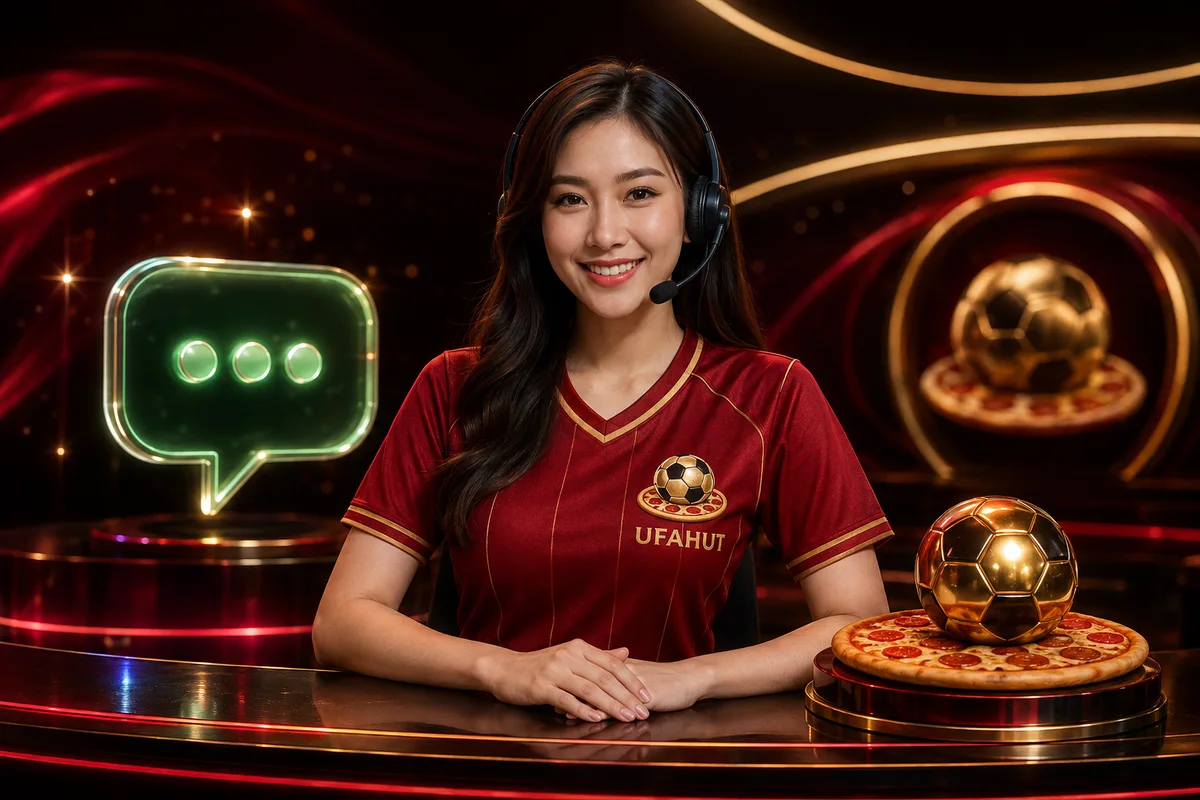 ภาพประกอบผู้ช่วย UFAHUT ในเสื้อฟุตบอล พร้อมสัญลักษณ์แชต